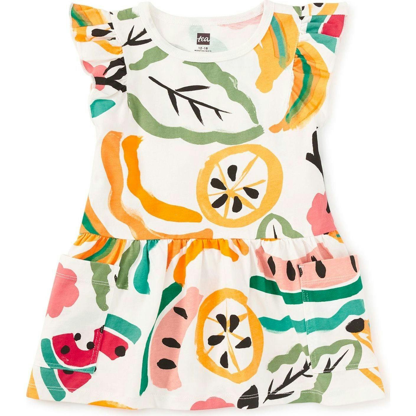 Flutter Sleeve Pocket Dress, Yellow