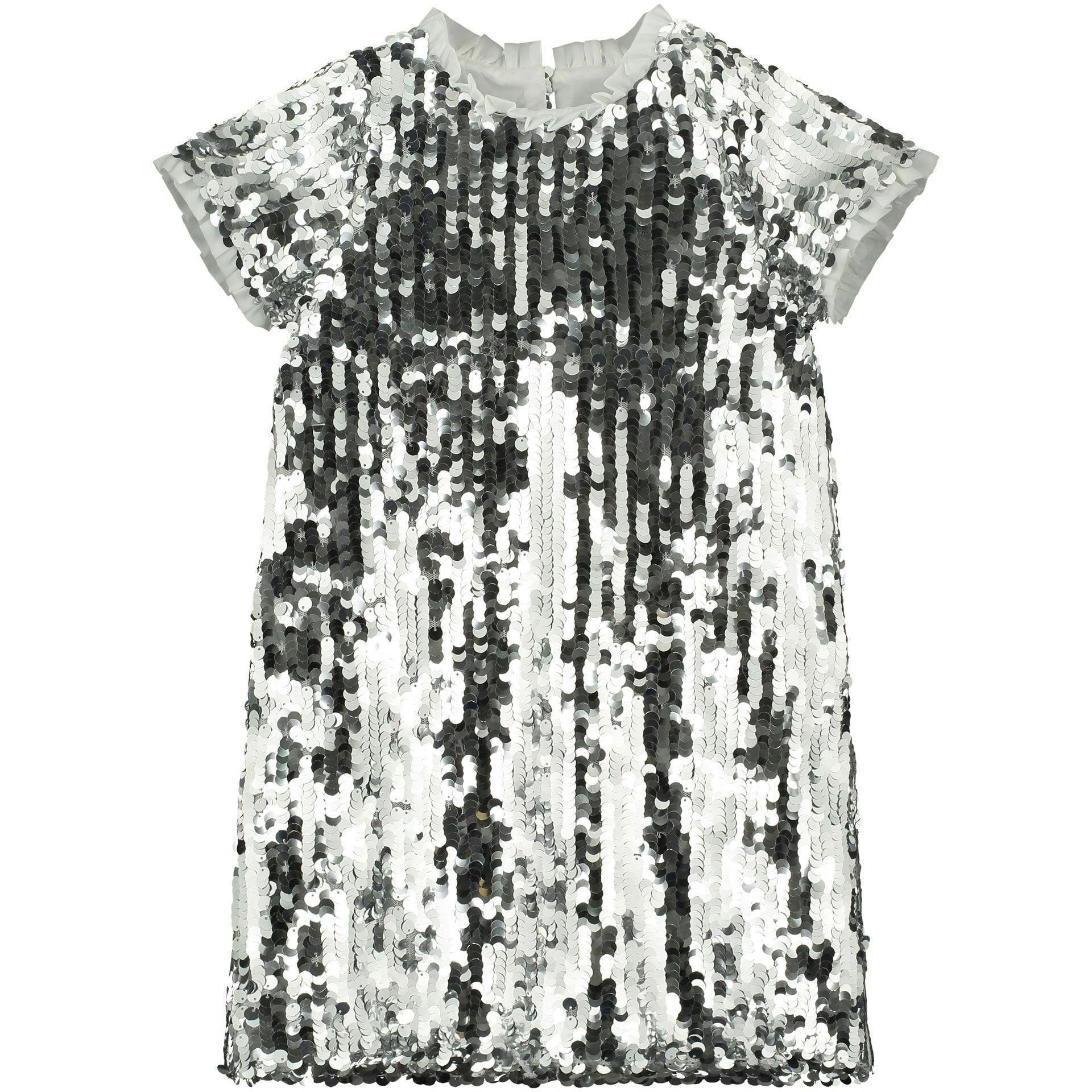 Coco Sequin Girls Party Dress, Silver