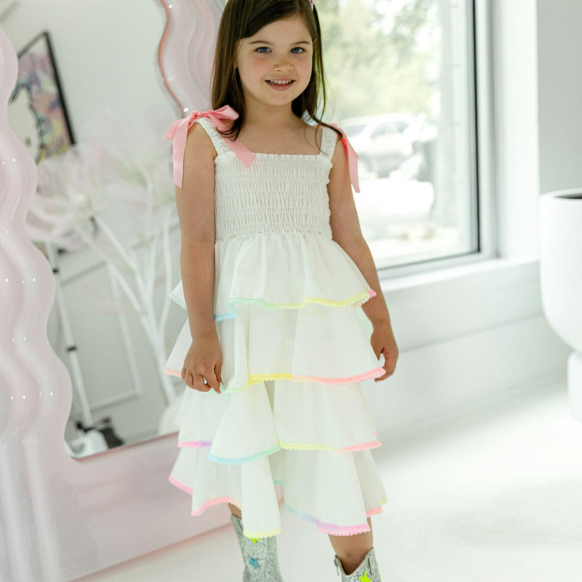 Rainbow Tiered Bow Dress