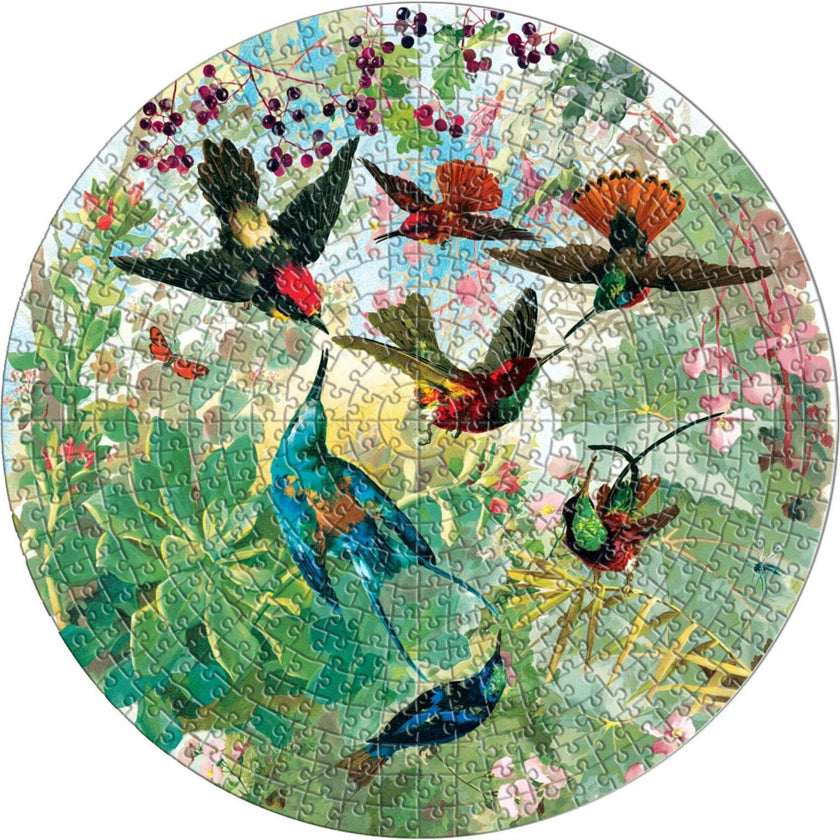 Piece and Love Hummingbirds  Round Jigsaw Puzzle