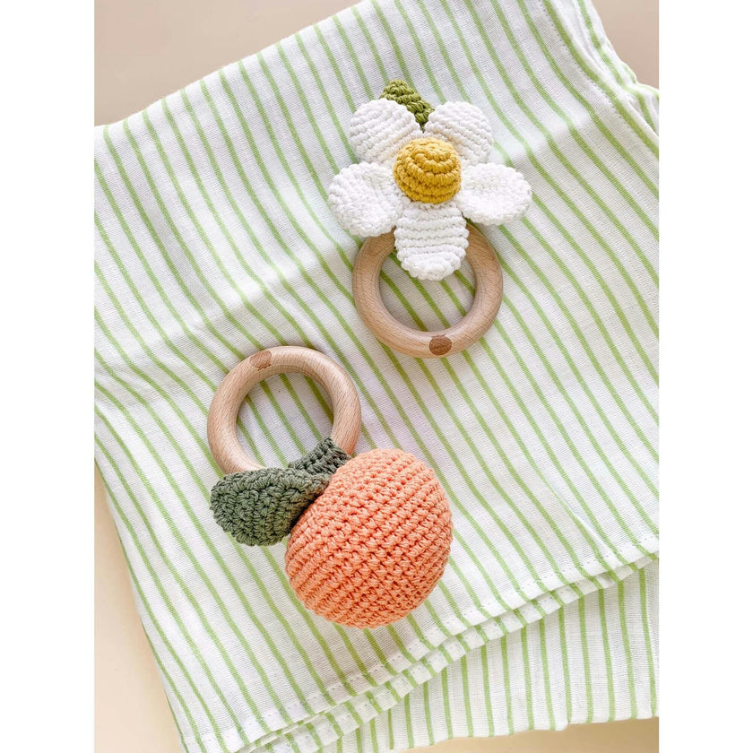 Green Stripe Swaddle and Teether Set - Orange