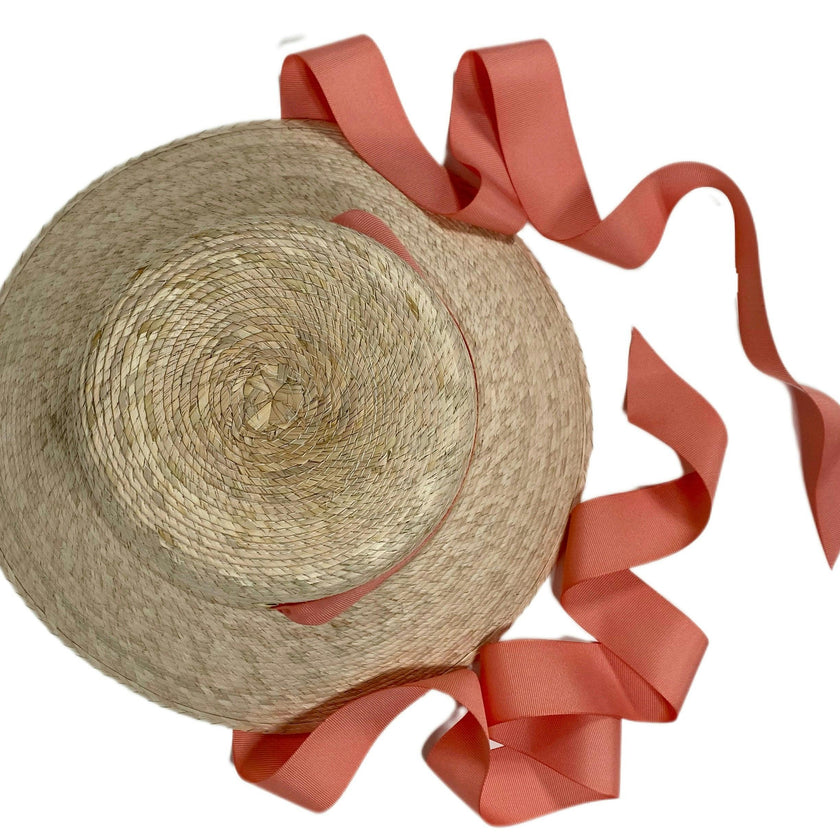 Palmetto Girl’s Hat - Long Coral Grosgrain Ribbon