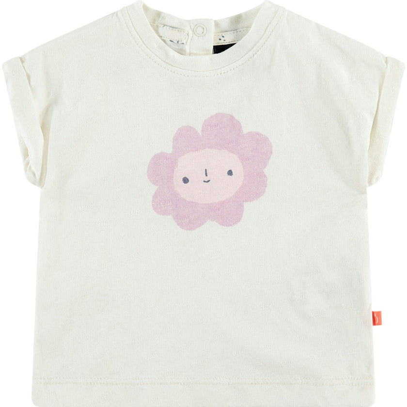 Rolled Cuff Sleeve Smiling Flower Graphic Print T-Shirt