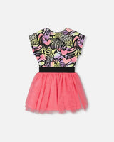 Bi-Material Dress Black Printed Multicolor