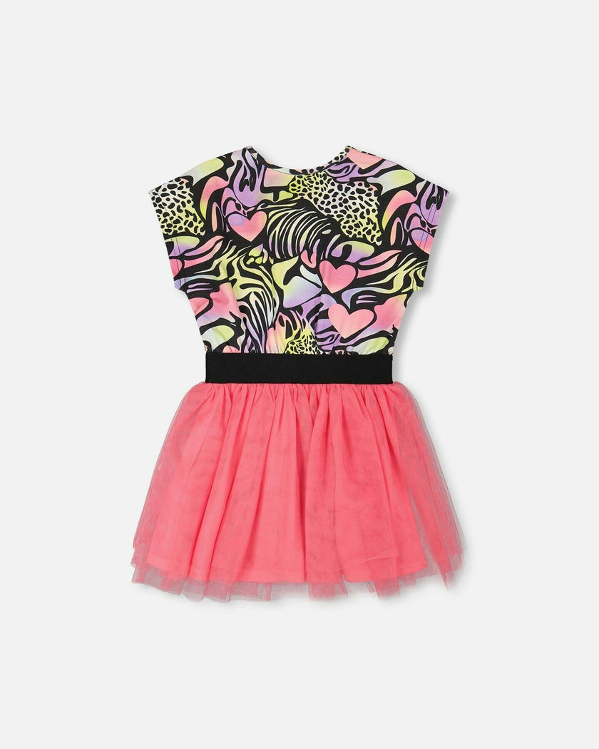 Bi-Material Dress Black Printed Multicolor