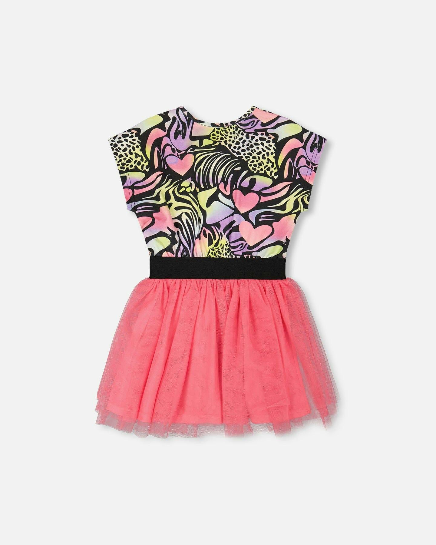 Bi-Material Dress Black Printed Multicolor
