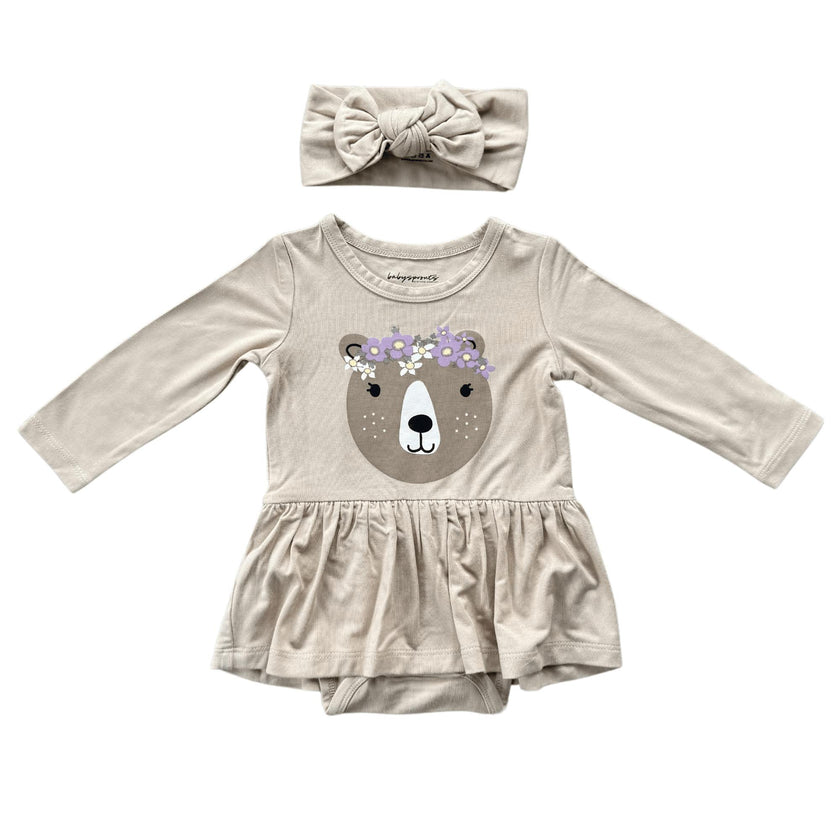Girl's Bodysuit Dress Set Winter Floral