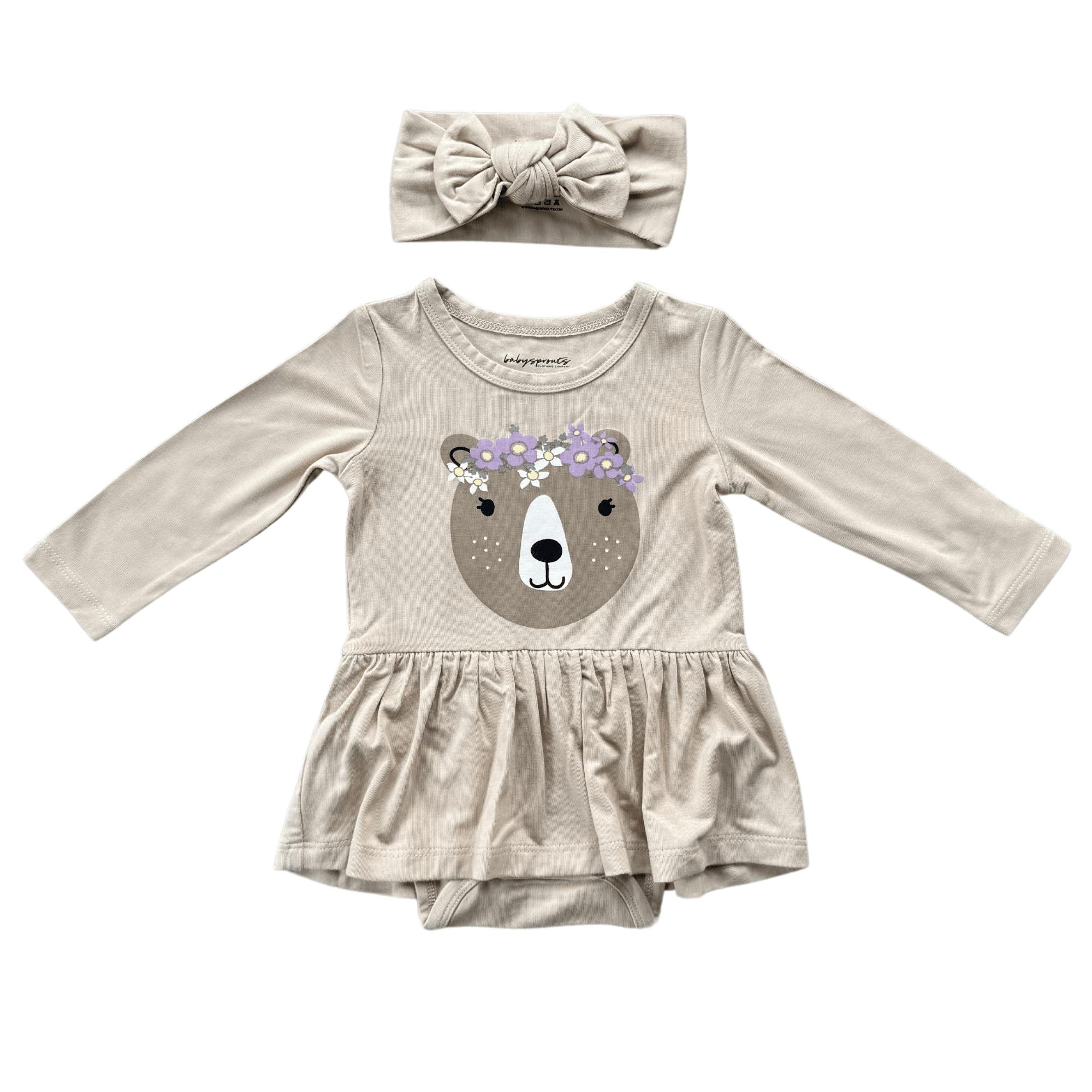 Girl's Bodysuit Dress Set Winter Floral