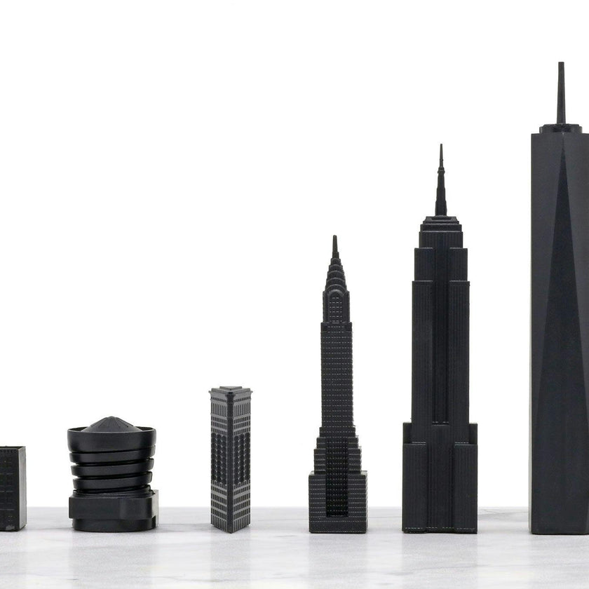 Chess Set Acrylic NEW YORK with Wood Map Board
