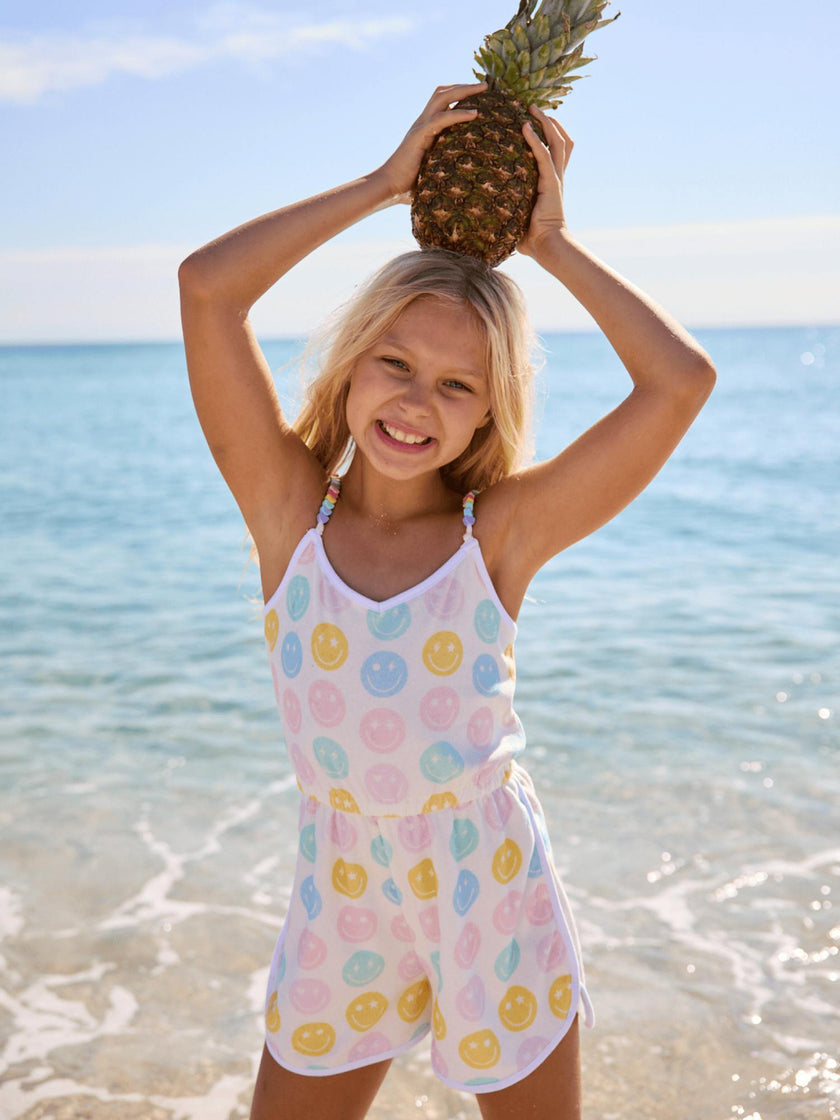 Happy Emoji Beaded Hearts Romper