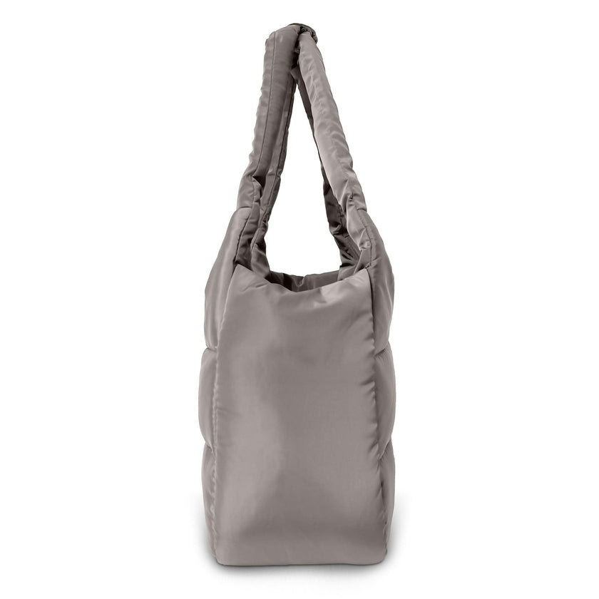 The Astra Puffy Tote with Removable Crossbody Strap in Taupe