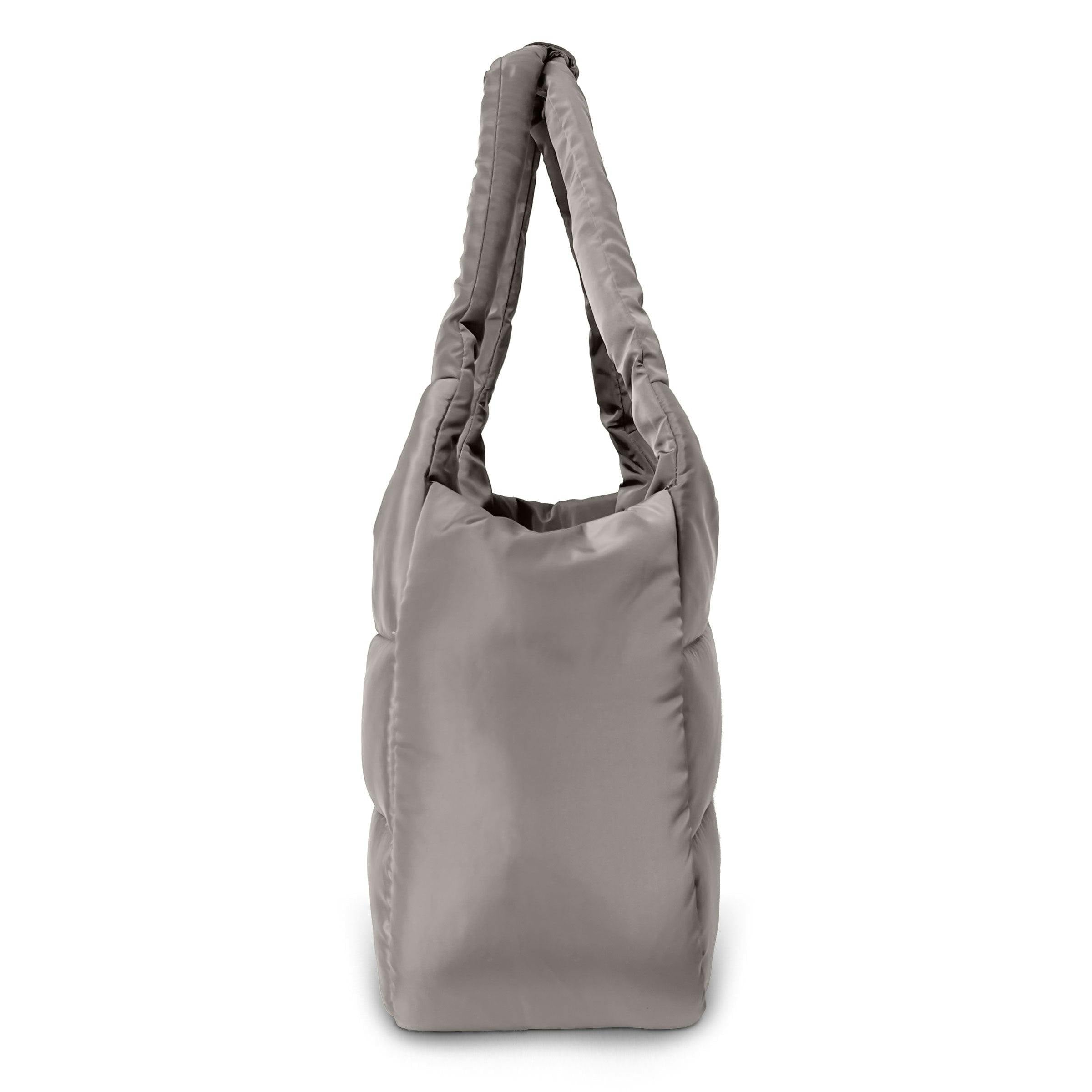 The Astra Puffy Tote with Removable Crossbody Strap in Taupe