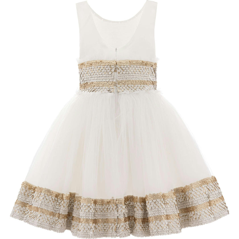 White Lorelei Sequin Hem Dress