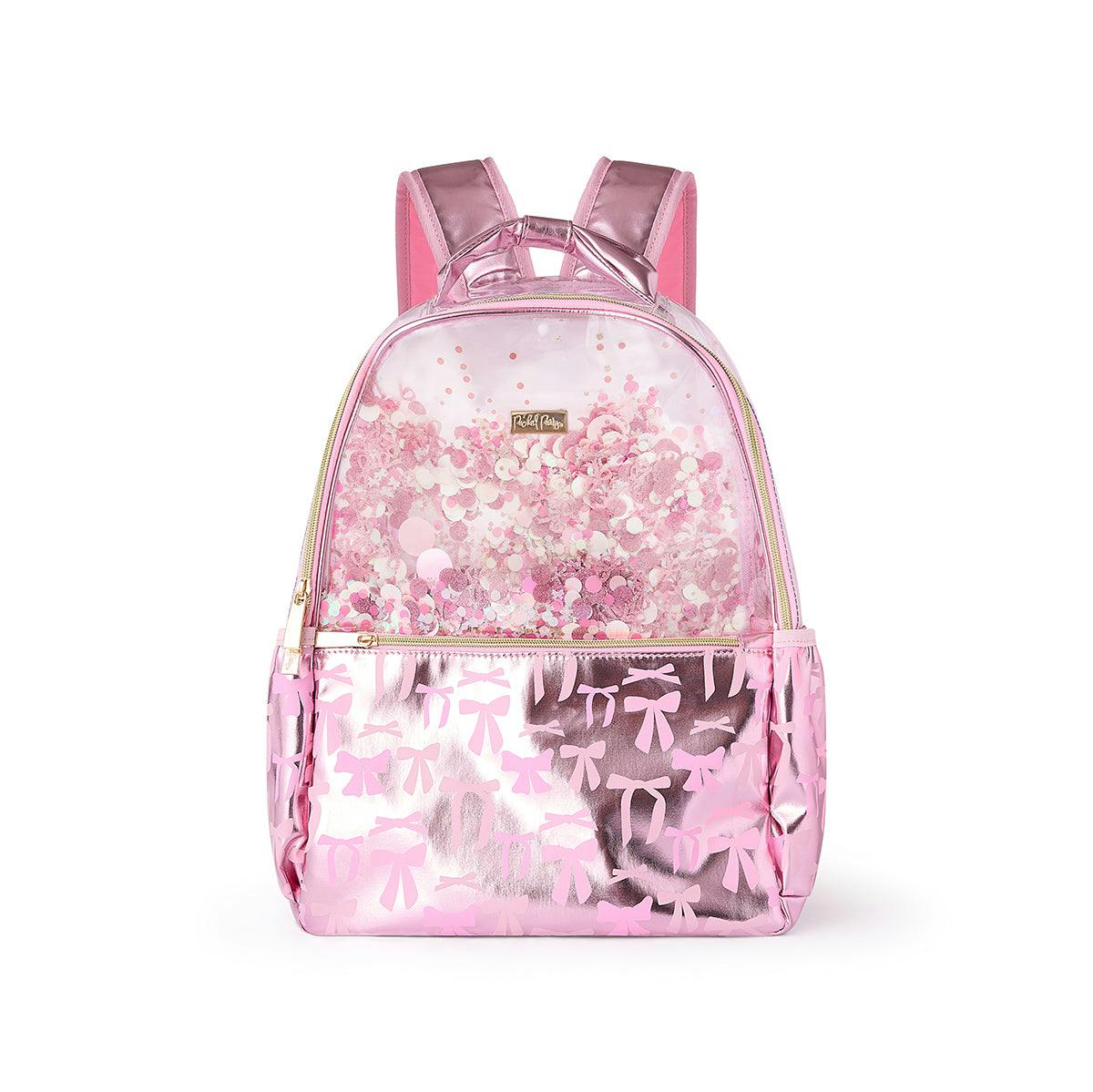 Pink Bow Confetti Clear Backpack by Packed Party | 17