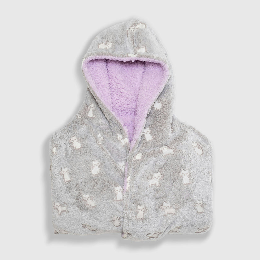 Cozy Switch Robe – Reversible Glow-in-the-Dark & Sherpa Robe for Kids, Orchid Kittens