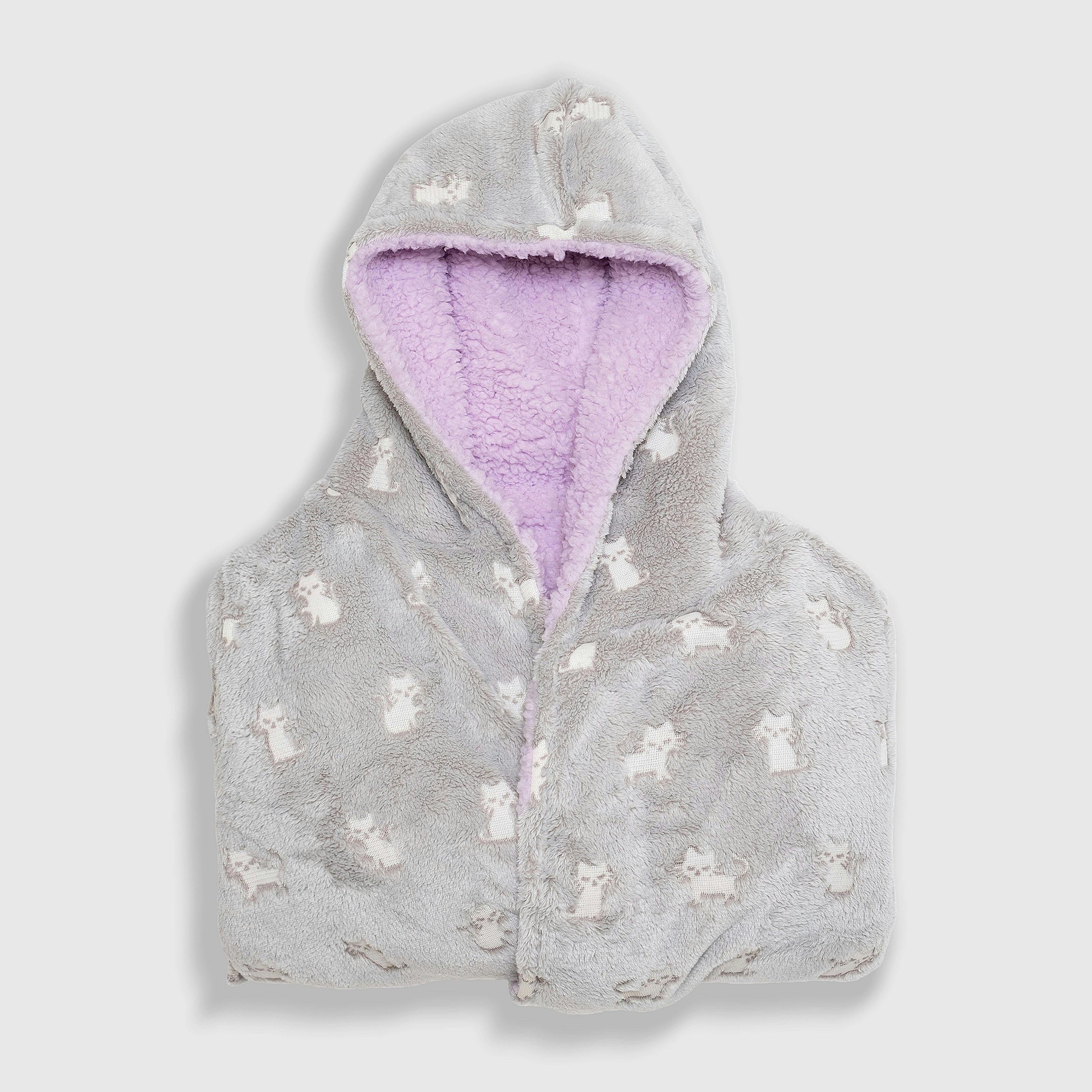 Cozy Switch Robe – Reversible Glow-in-the-Dark & Sherpa Robe for Kids, Orchid Kittens