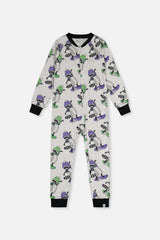 Organic Cotton One Piece Pajama Beige Raccoon Print