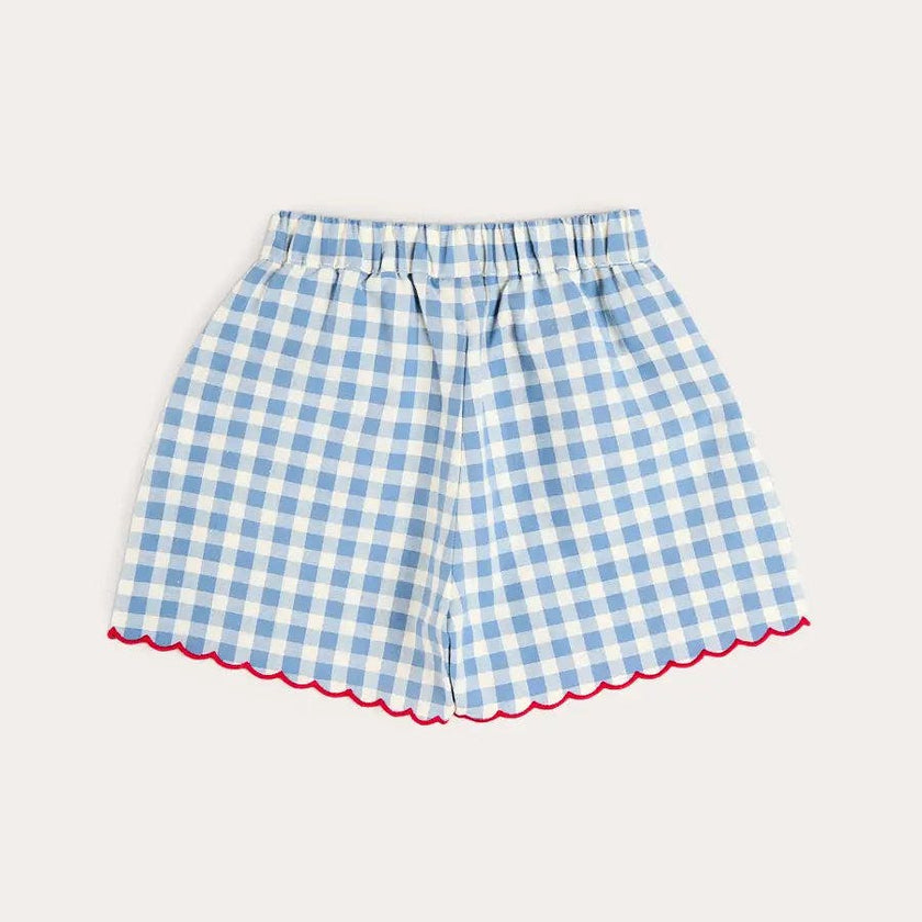 Darby Gingham Scallop Edge Bow Detail Shorts in Blue (18mths-12yrs)