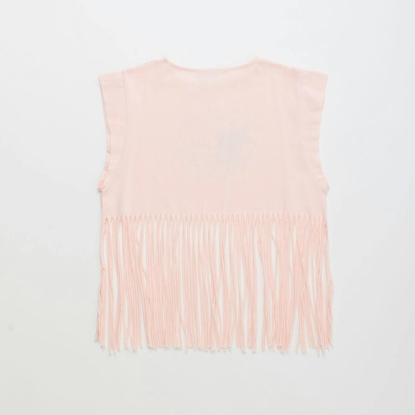 BIRDS FRINGE TOP BLUSH