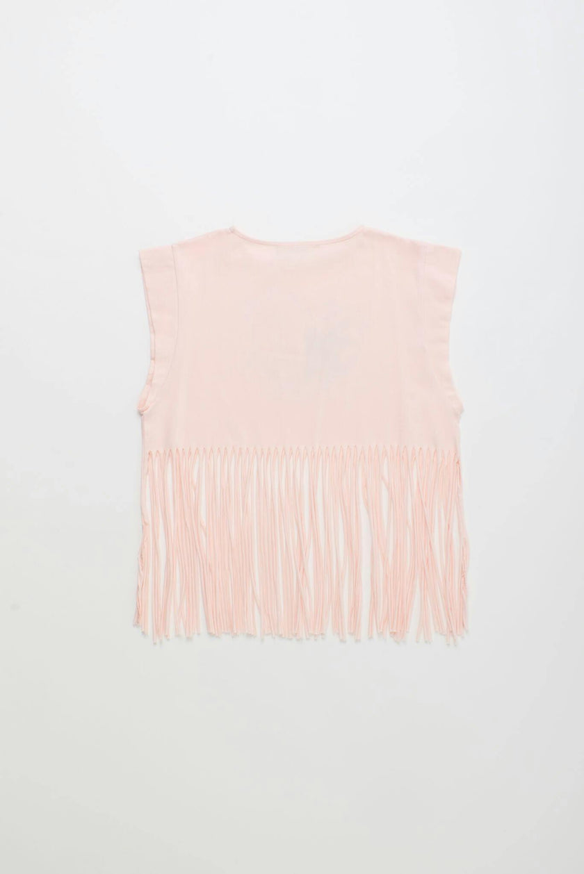 BIRDS FRINGE TOP BLUSH