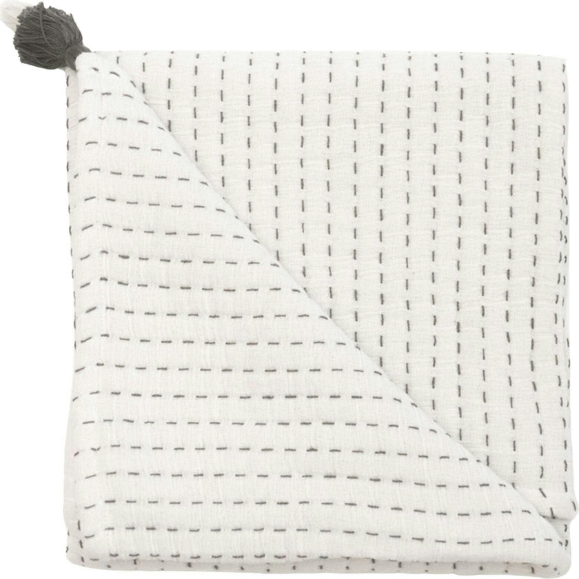 White and Black Stitched Stripe Blanket