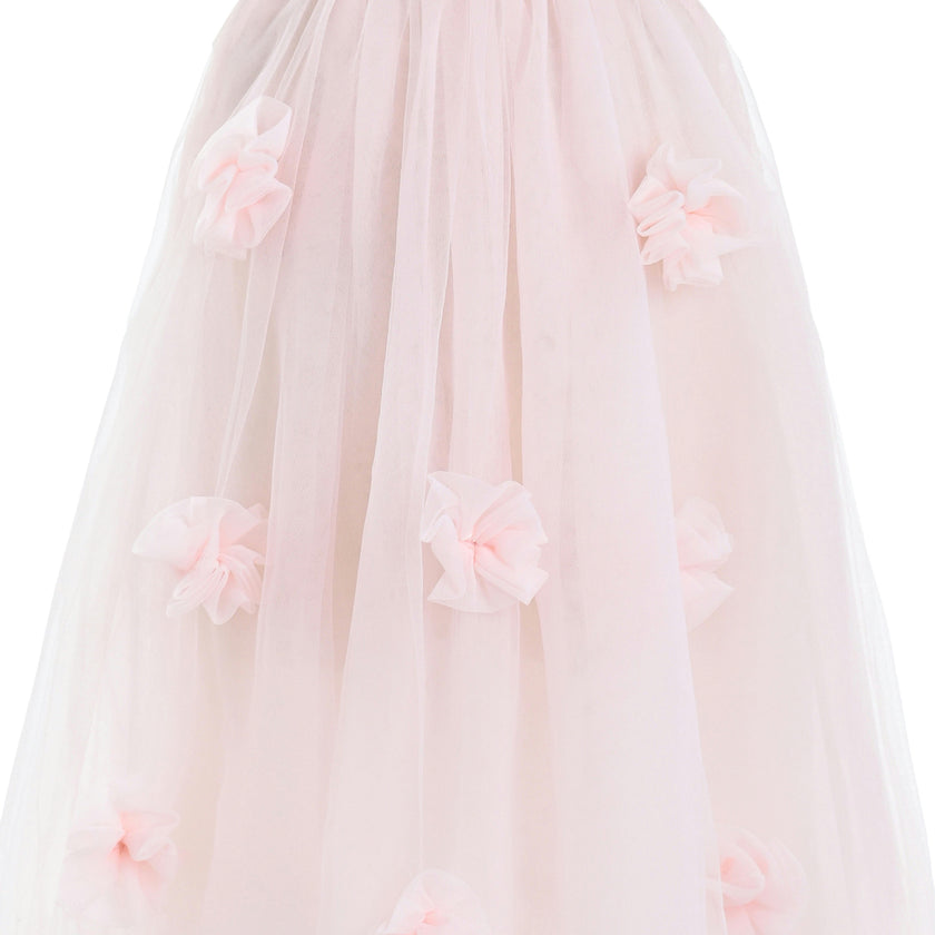 Pink Flower-Embellished Tulle Dress