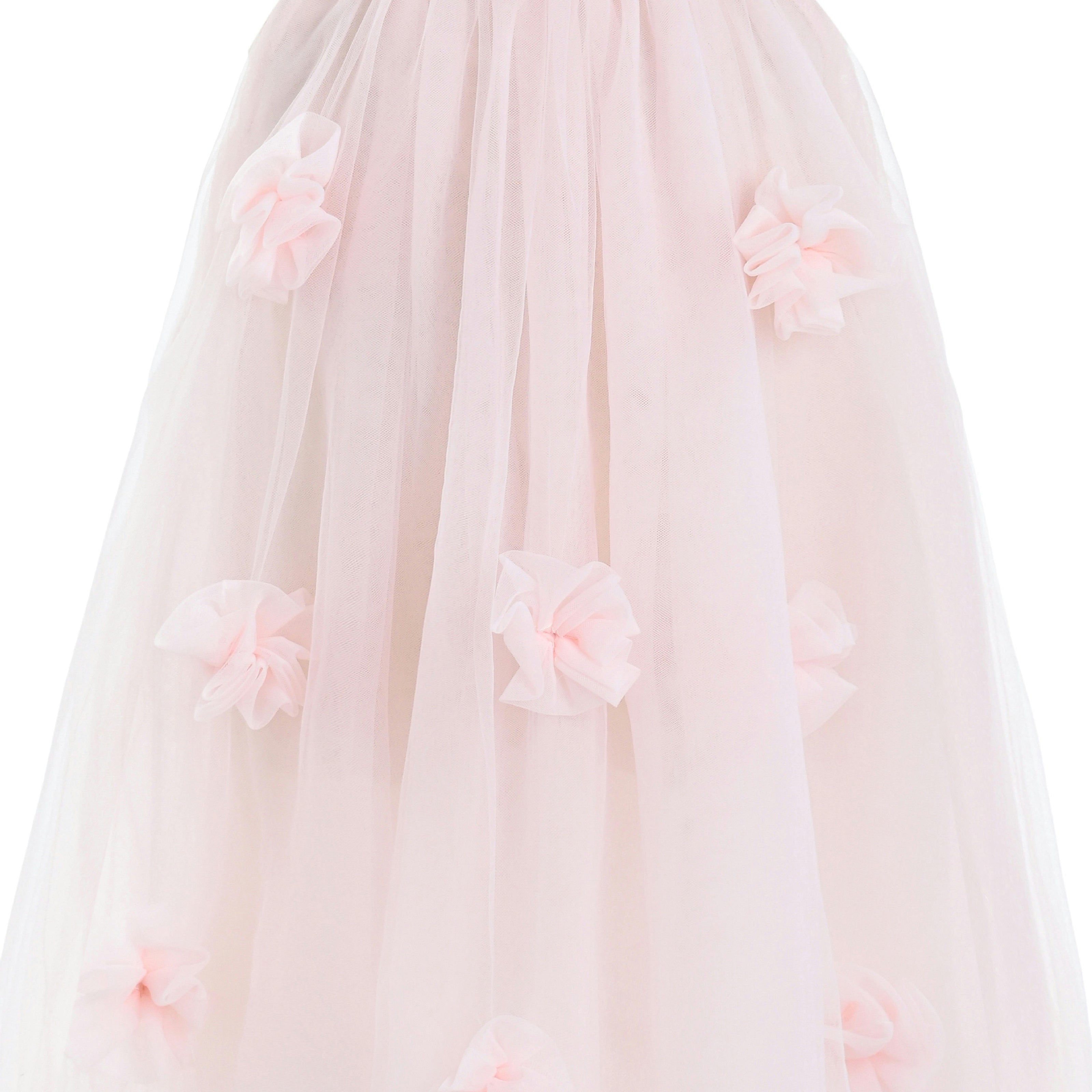 Pink Flower-Embellished Tulle Dress