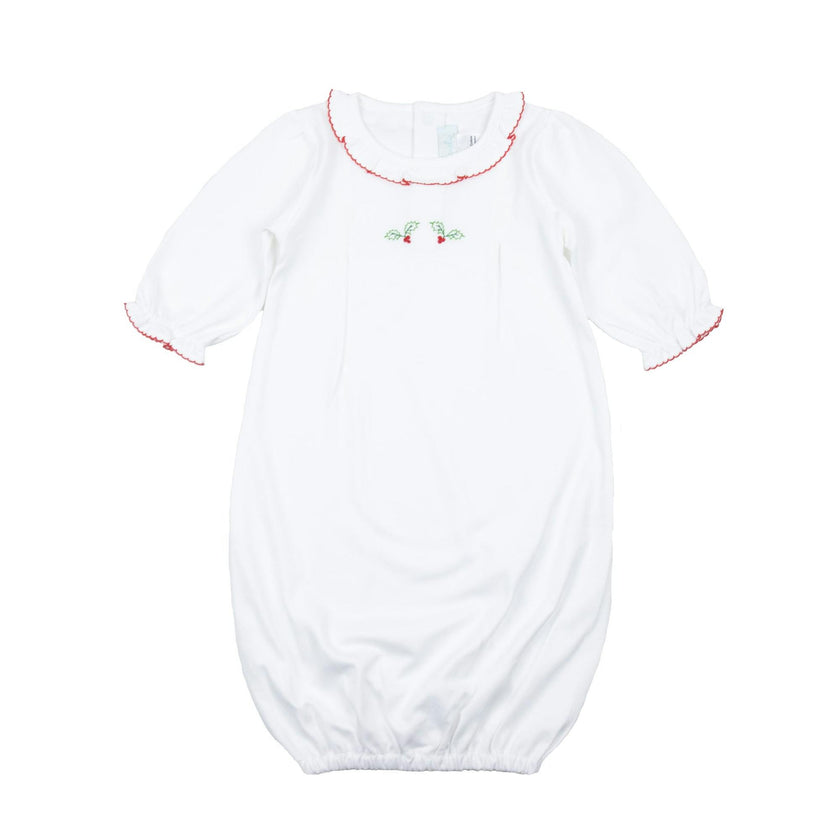 Newborn Christmas Day Gown Holly Embroidery