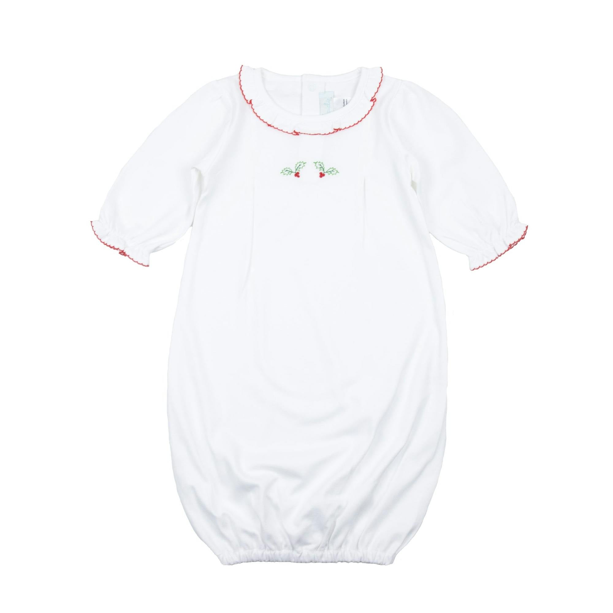 Newborn Christmas Day Gown Holly Embroidery