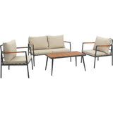Teamson Home Cushioned Backrest & Wood Armrests Outdoor Conversation Set