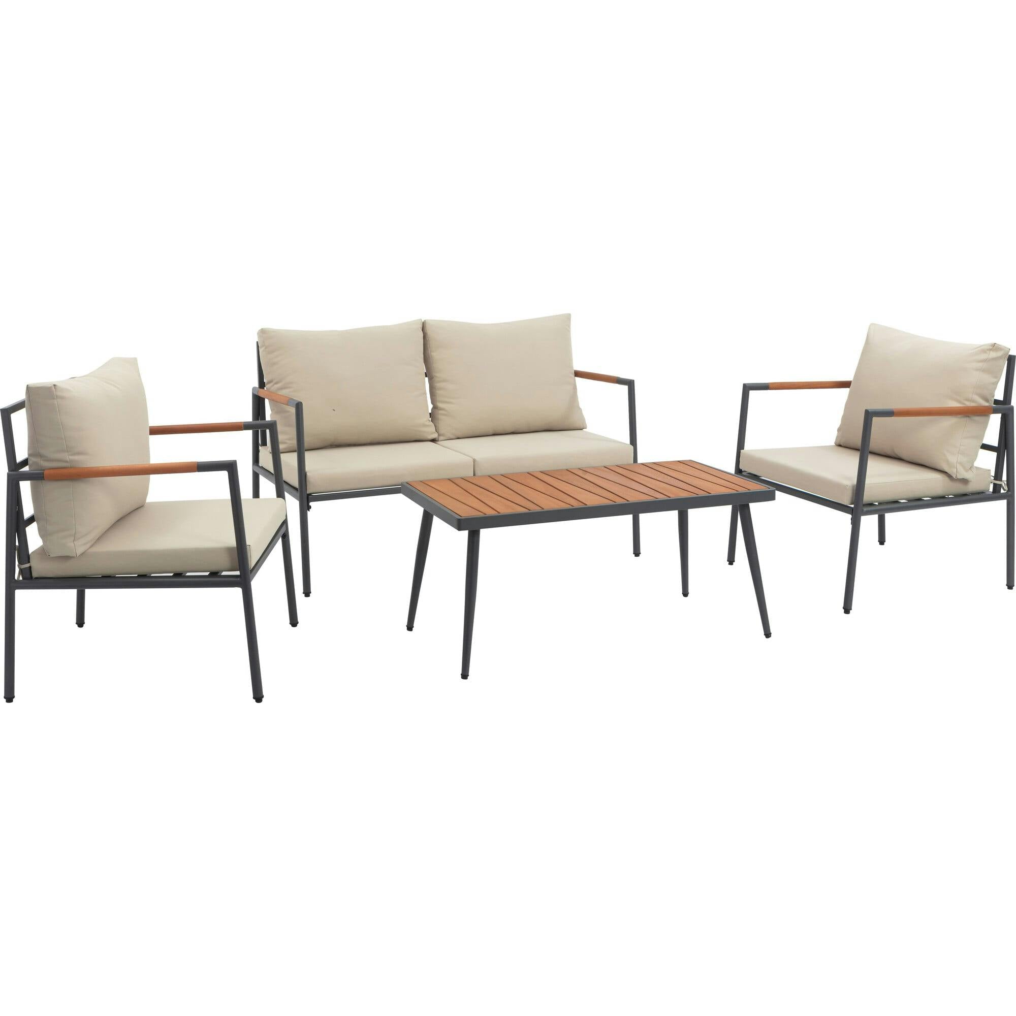 Teamson Home Cushioned Backrest & Wood Armrests Outdoor Conversation Set