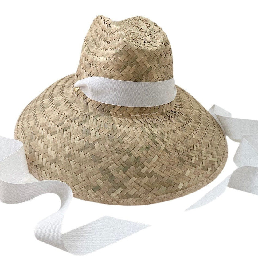 Begonia Sun Hat - Long White Grosgrain Ribbon