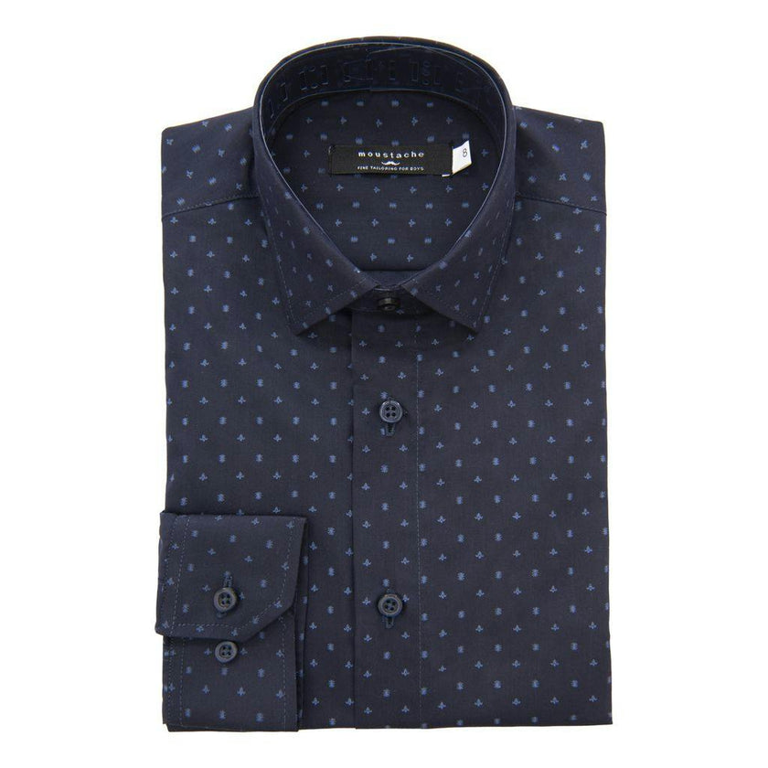 Navy Fleur De Lis Print Dress Shirt