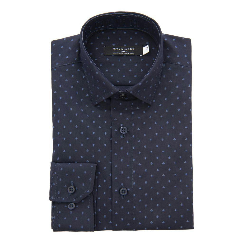 Navy Fleur De Lis Print Dress Shirt
