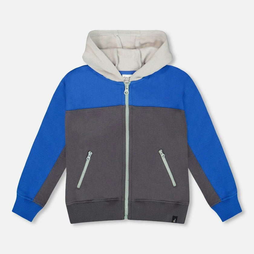 Color Blocked Zip Front Fleece Hoodie