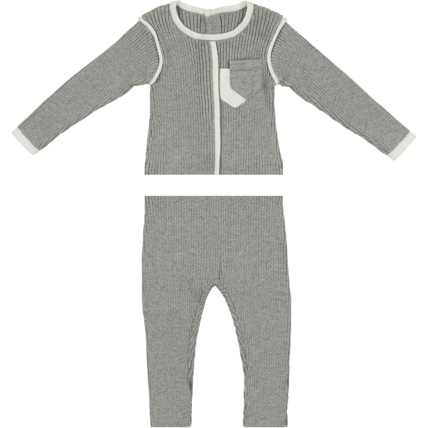 Piped Ribbed Pocket Top & Pant 2-Piece Set
