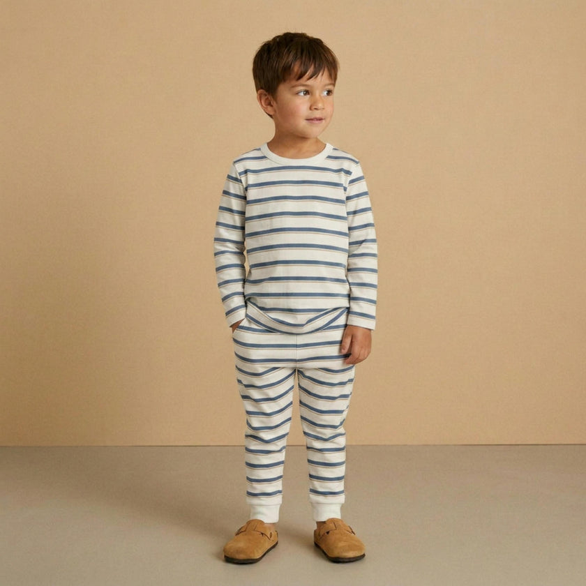Organic Tee & Pants Set - Navy Stripe