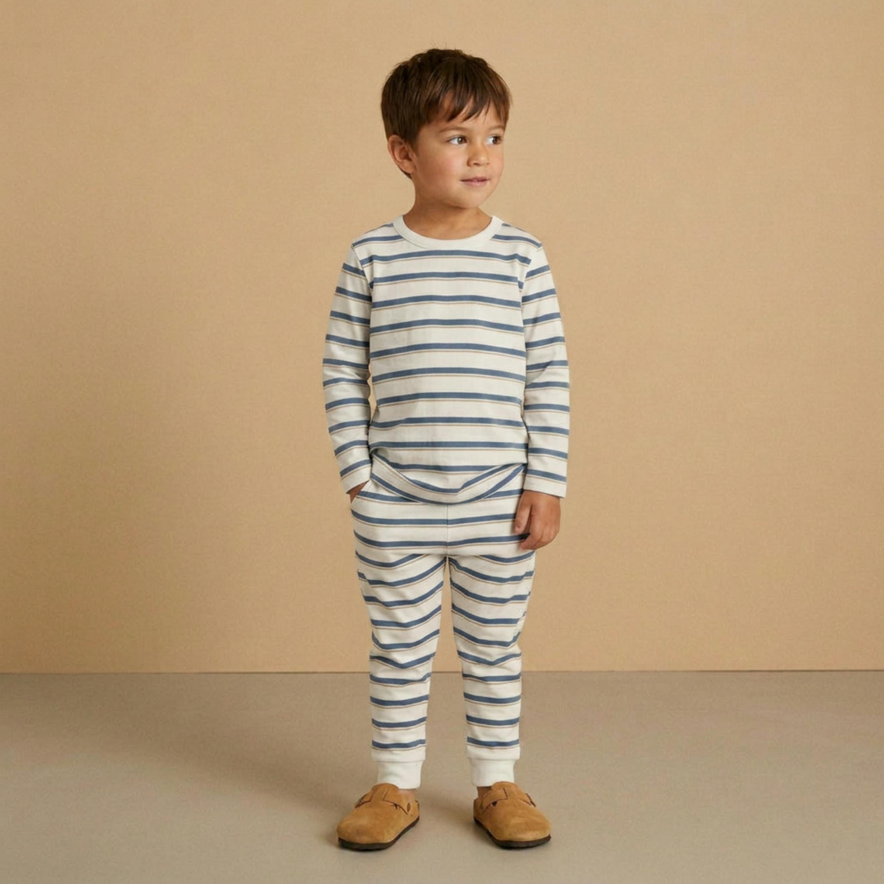 Organic Tee & Pants Set - Navy Stripe