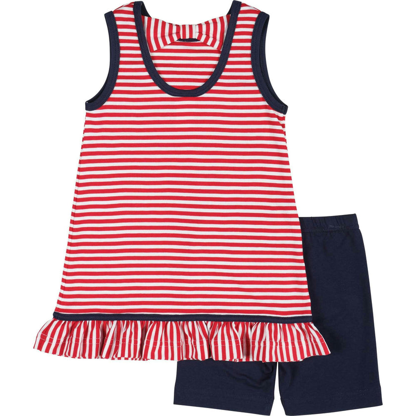 Stripe Knit Short Set With Emb Hearts
