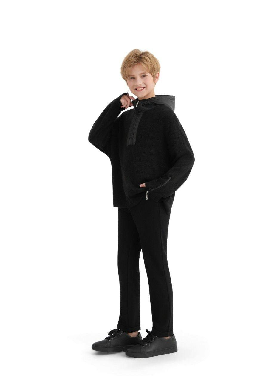 Black Ribbed Half-Zip Sweater