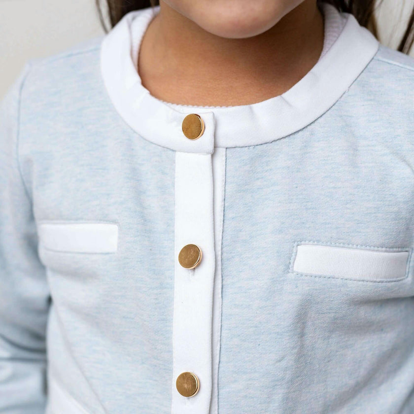 Organic French Terry Contrast Trim Cardigan, Blue