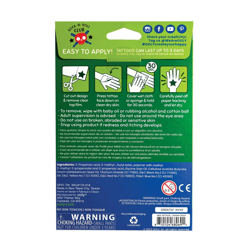 Tattoo Palooza Temporary Tattoos Mini Pack - I Wanna Rock! - 3 Sheets