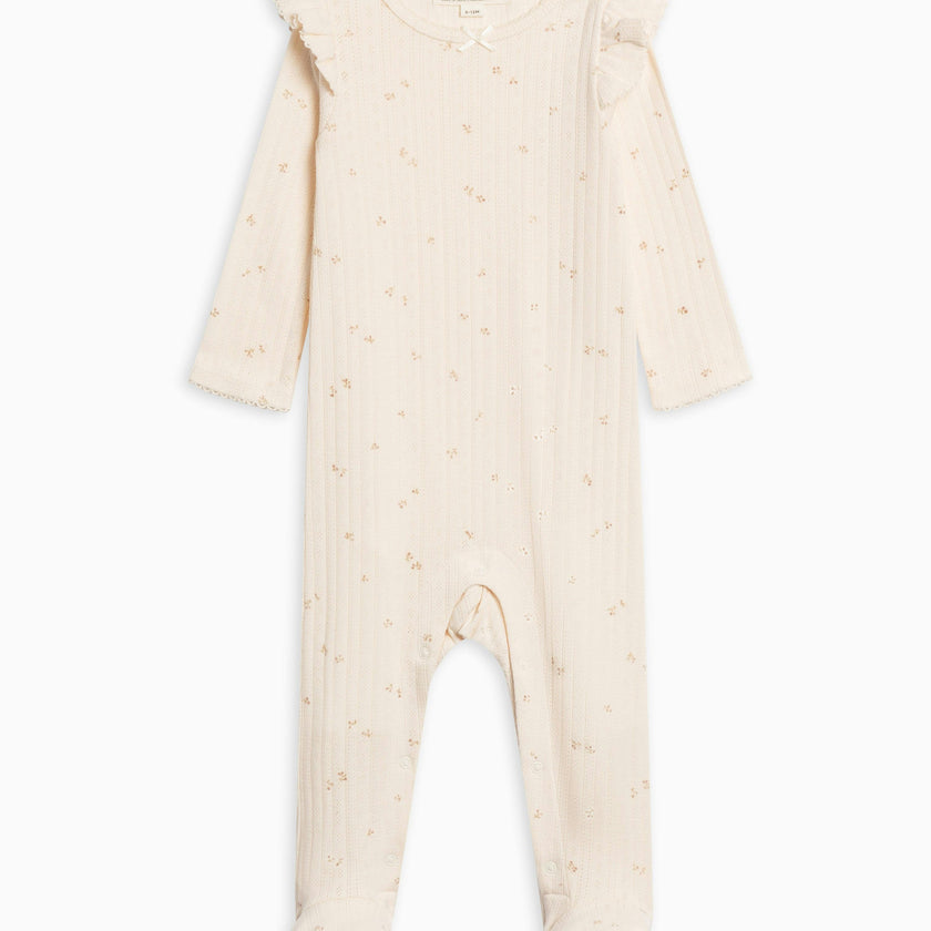 Addy Brushed Back Pointelle Flutter Sleeve Footed Romper