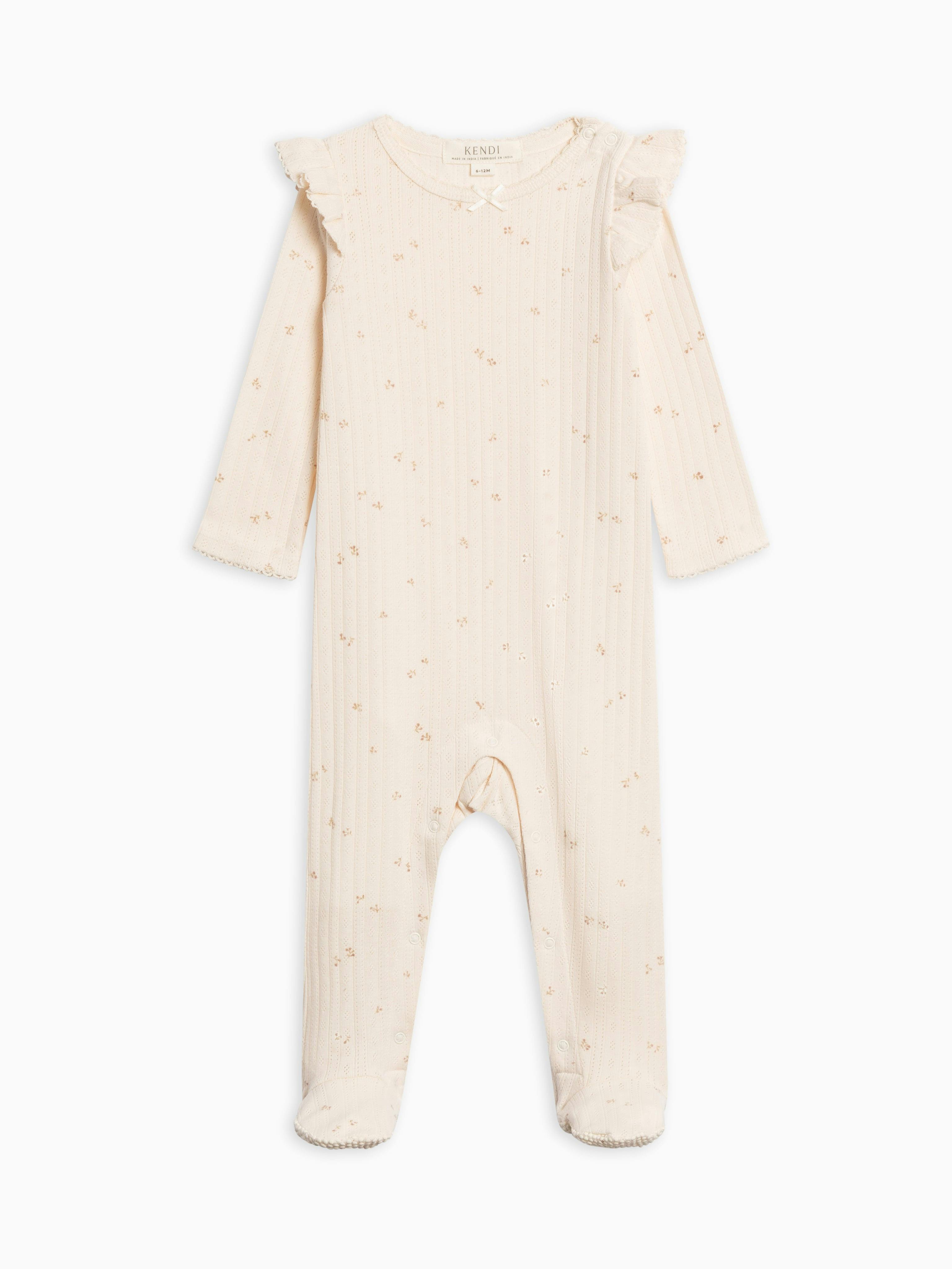 Addy Brushed Back Pointelle Flutter Sleeve Footed Romper