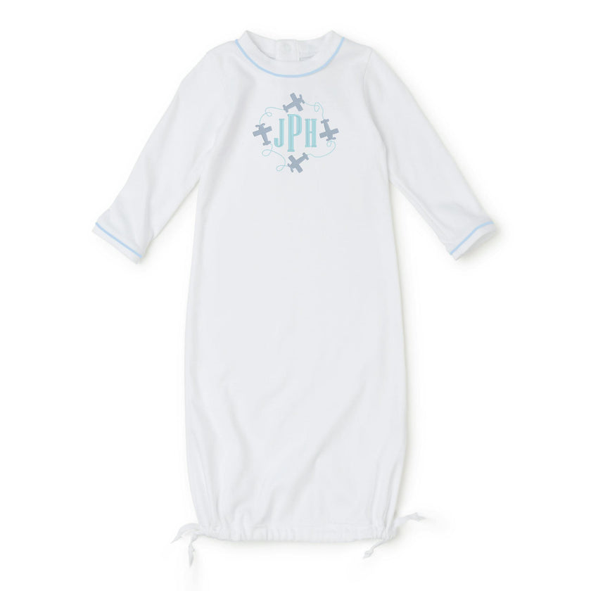 George Pima Cotton Daygown White with Light Blue Piping