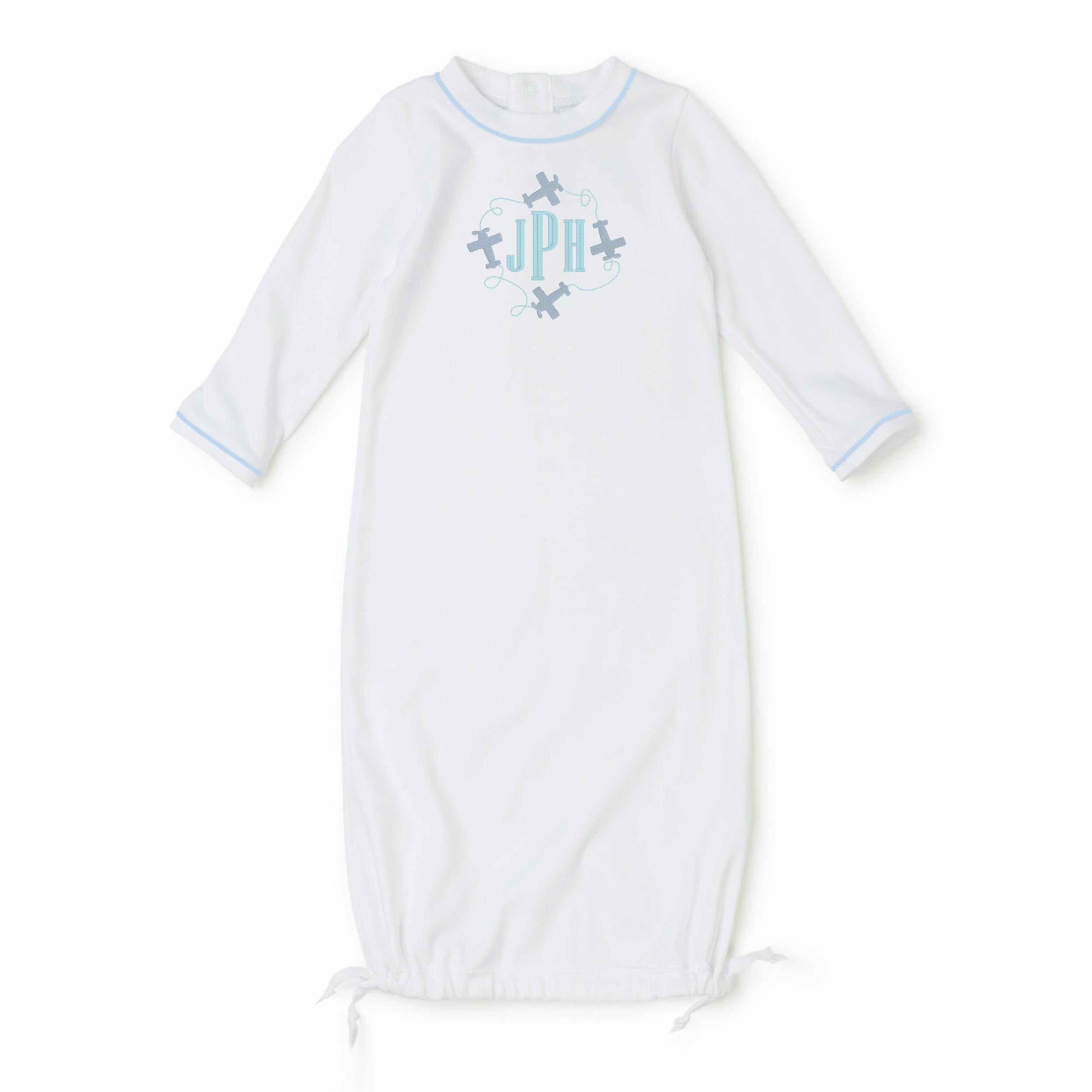 George Pima Cotton Daygown White with Light Blue Piping