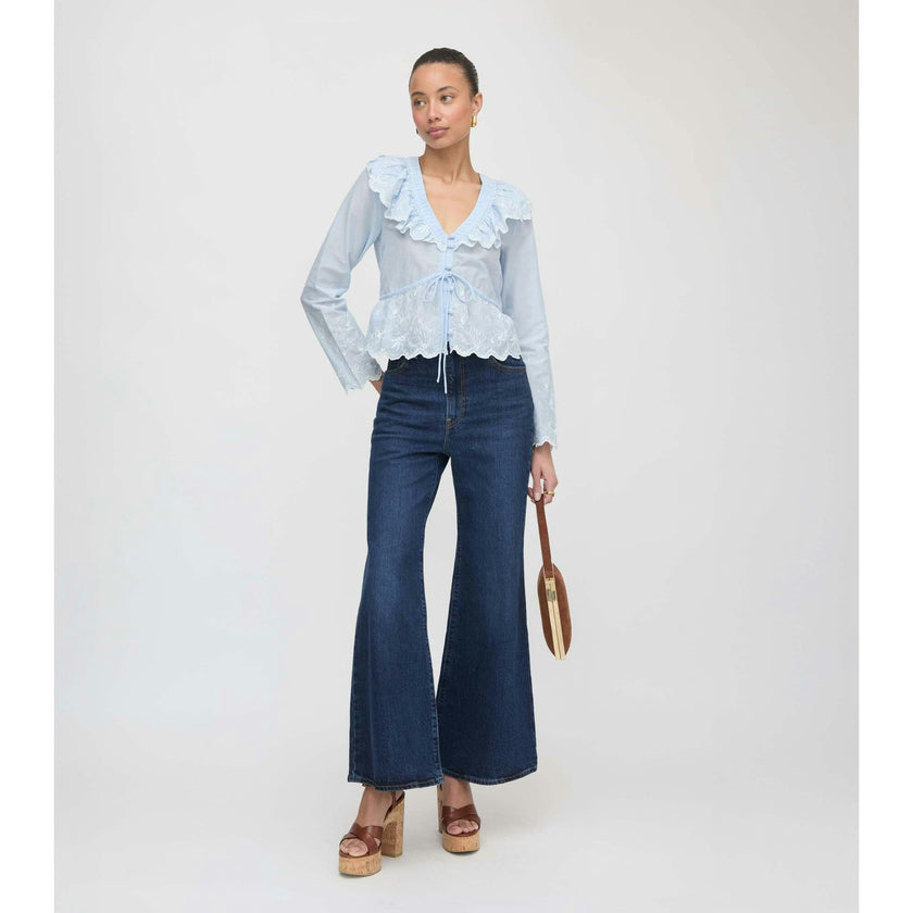 The Zoya Top - Powder Blue with White Embroidery