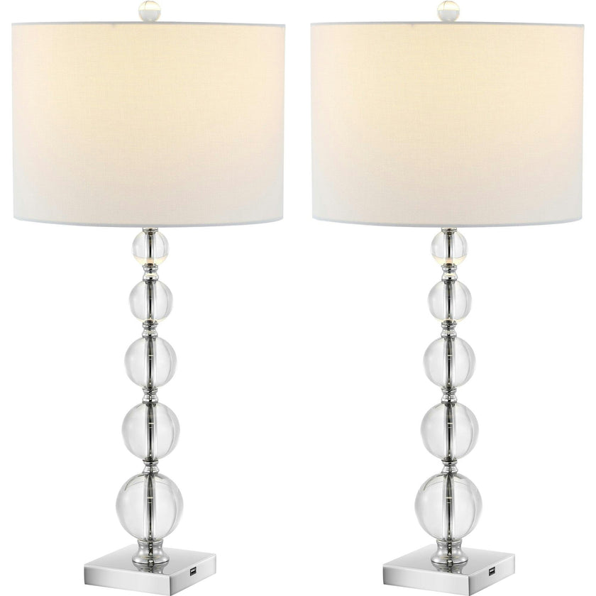 Liam Stacked Crystal Ball Lamps With USB Port