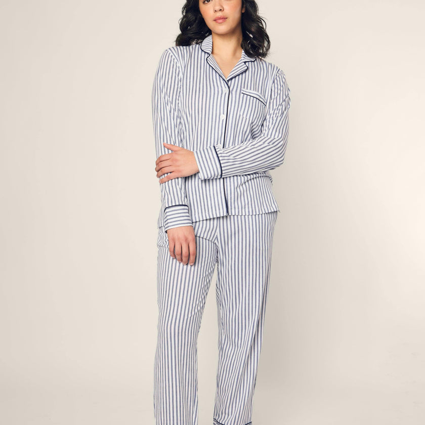 Women's Pima Pajama Set in Navy French Ticking