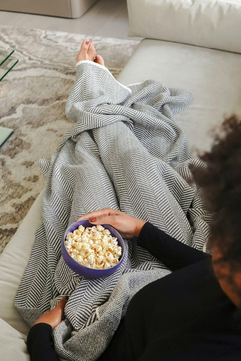 Cotton Sustainable Knit Throw Blanket - Herringbone